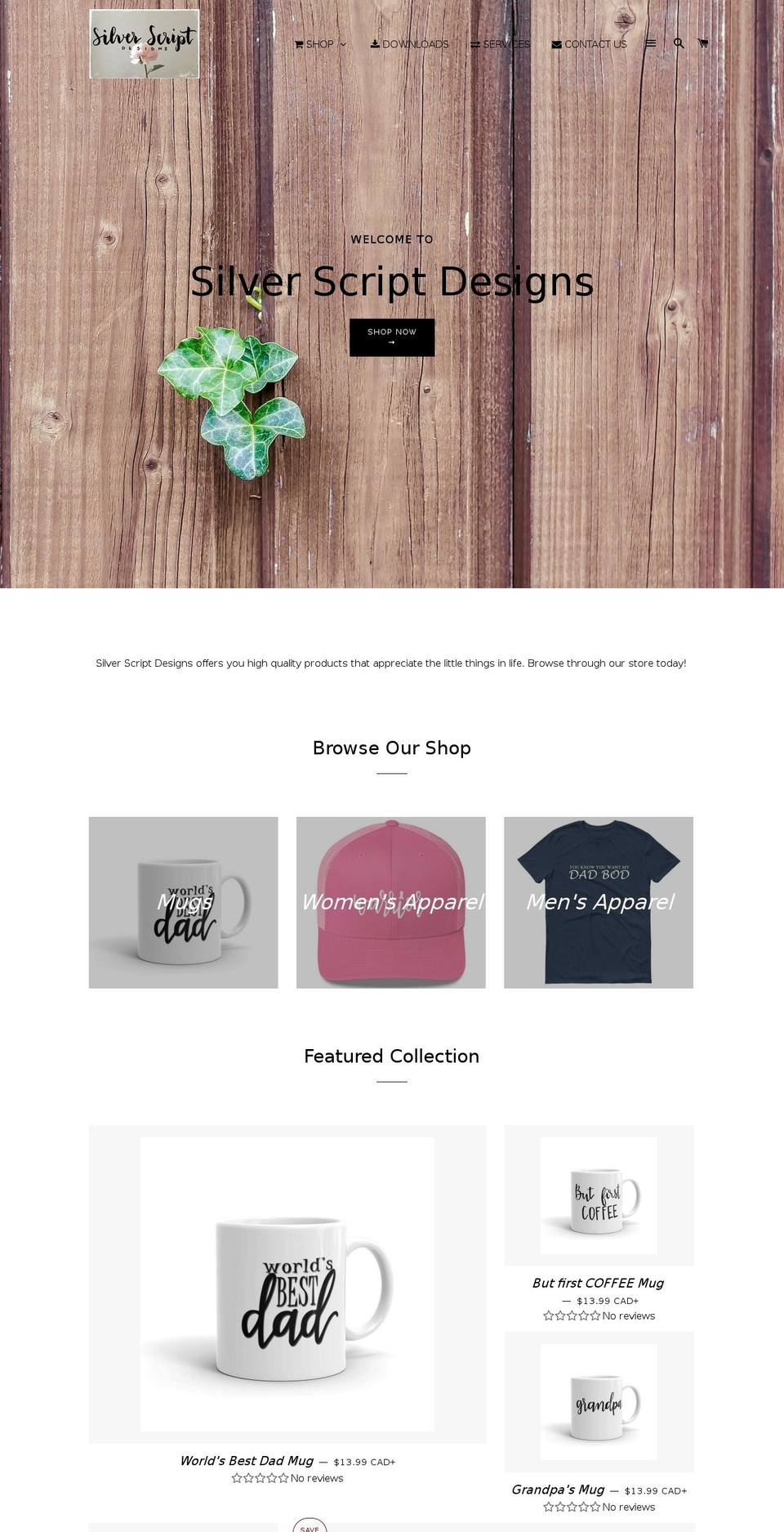 silverscriptdesigns.com — Shopify storefront screenshot