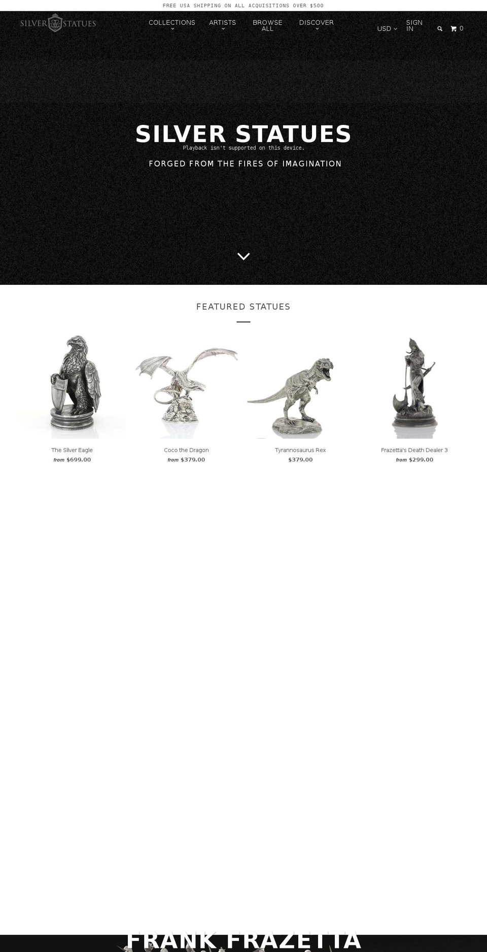 silverstatues.com shopify website screenshot