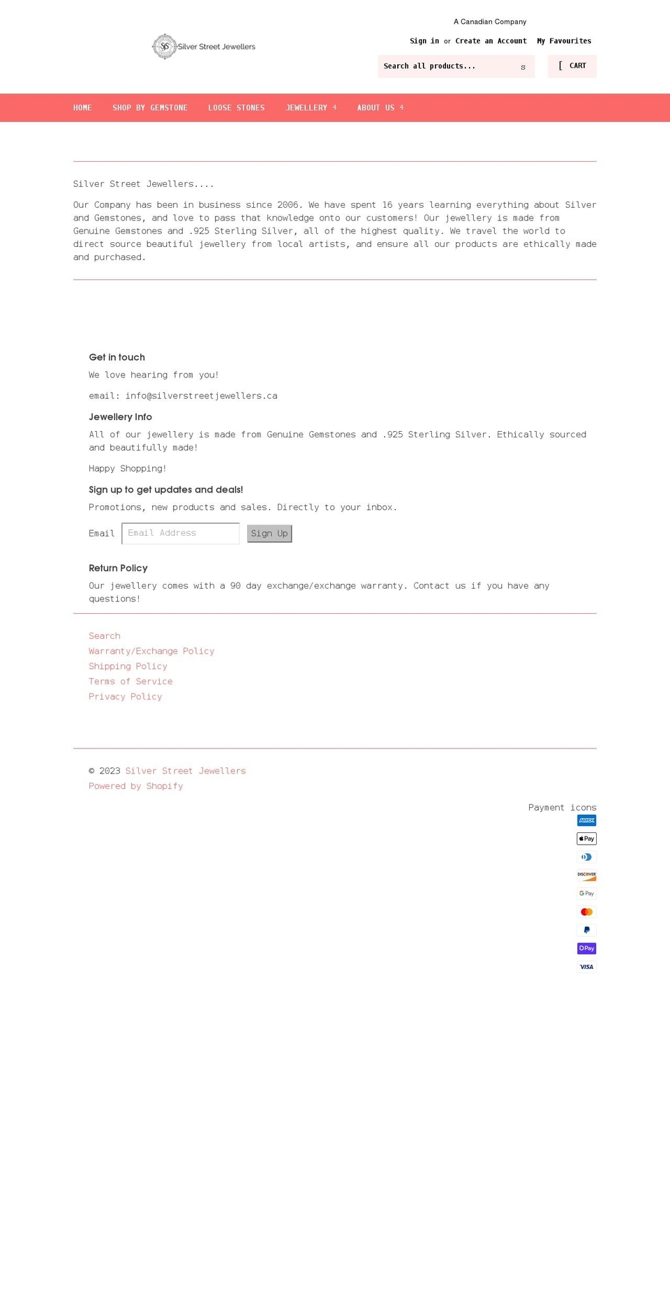 Active Version Shopify theme site example silverstreetjewellers.ca