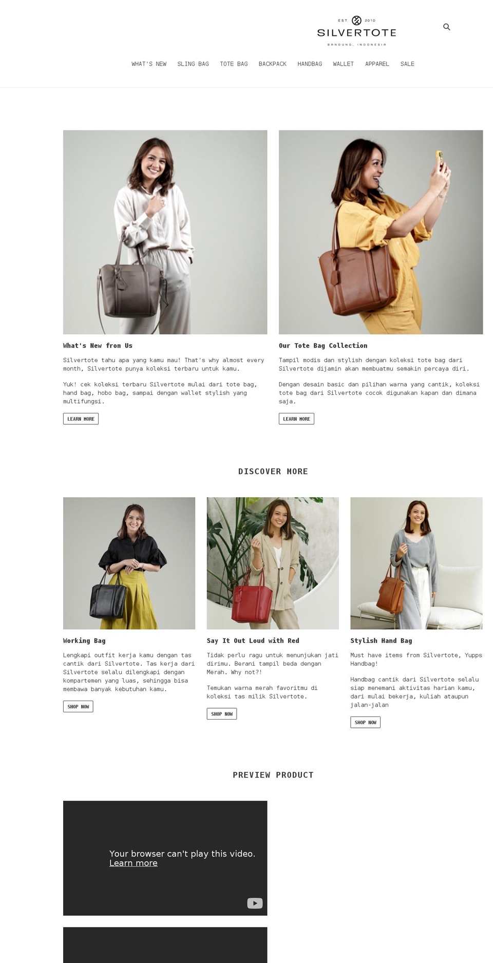 silvertote.com shopify website screenshot