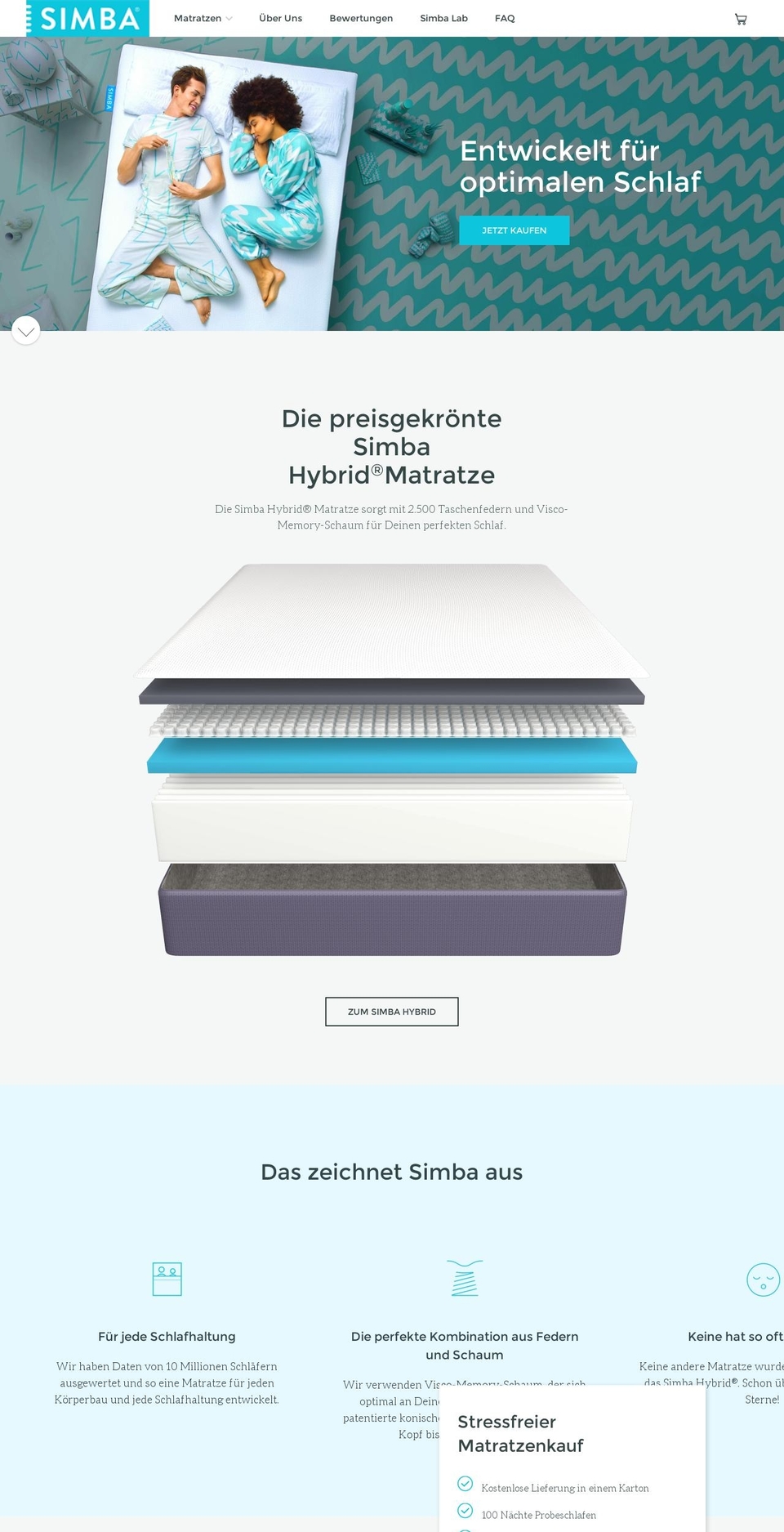 simbamatratze.de shopify website screenshot