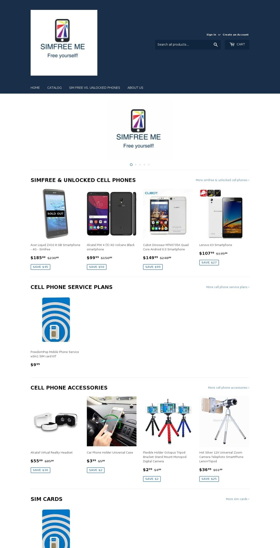 simfreeme.com shopify website screenshot