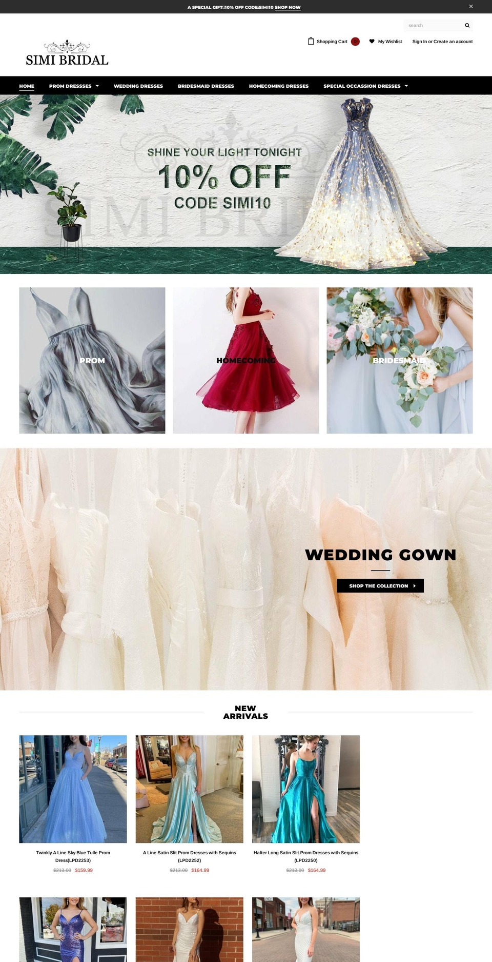 simibridal.net shopify website screenshot