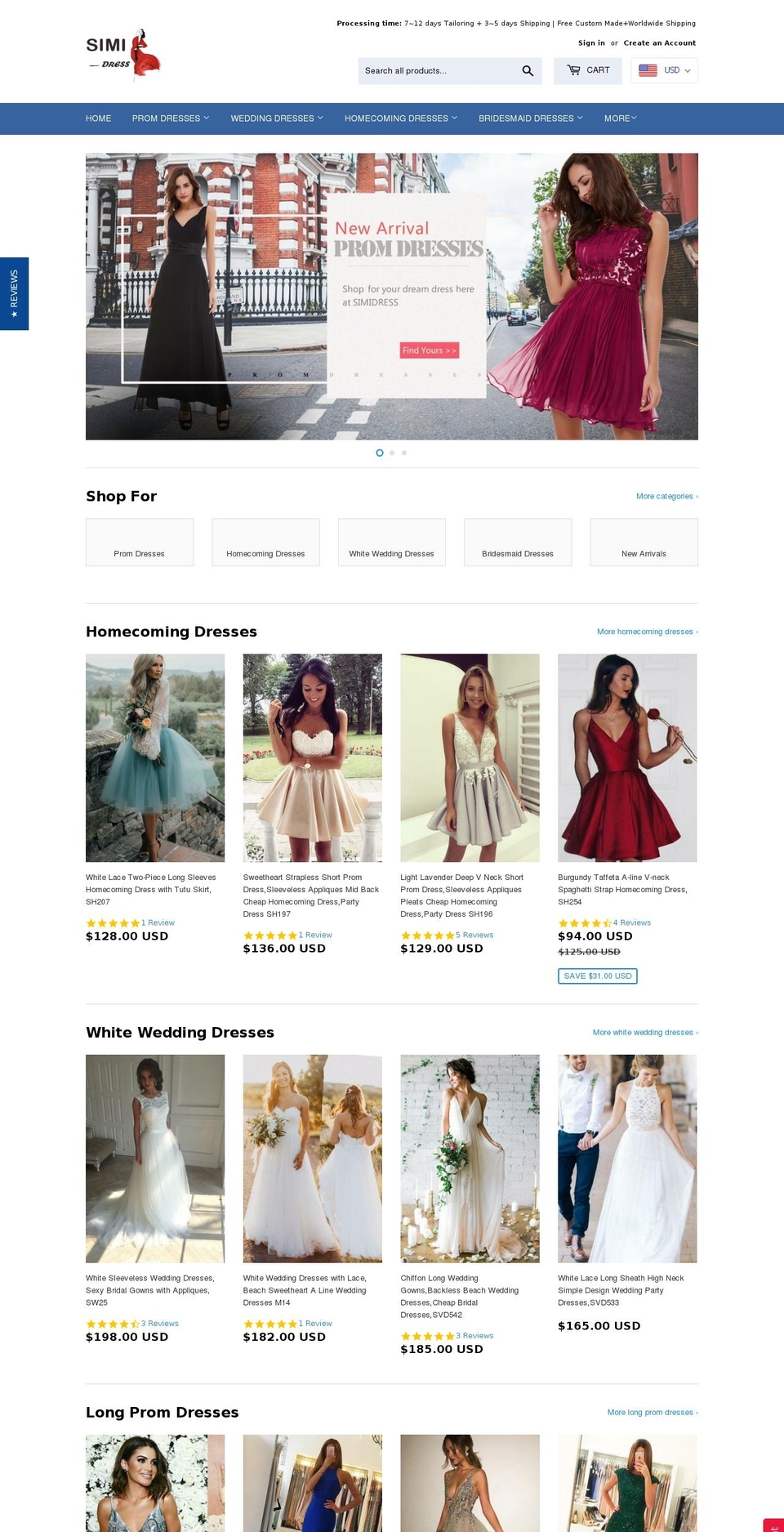 simidress.com shopify website screenshot