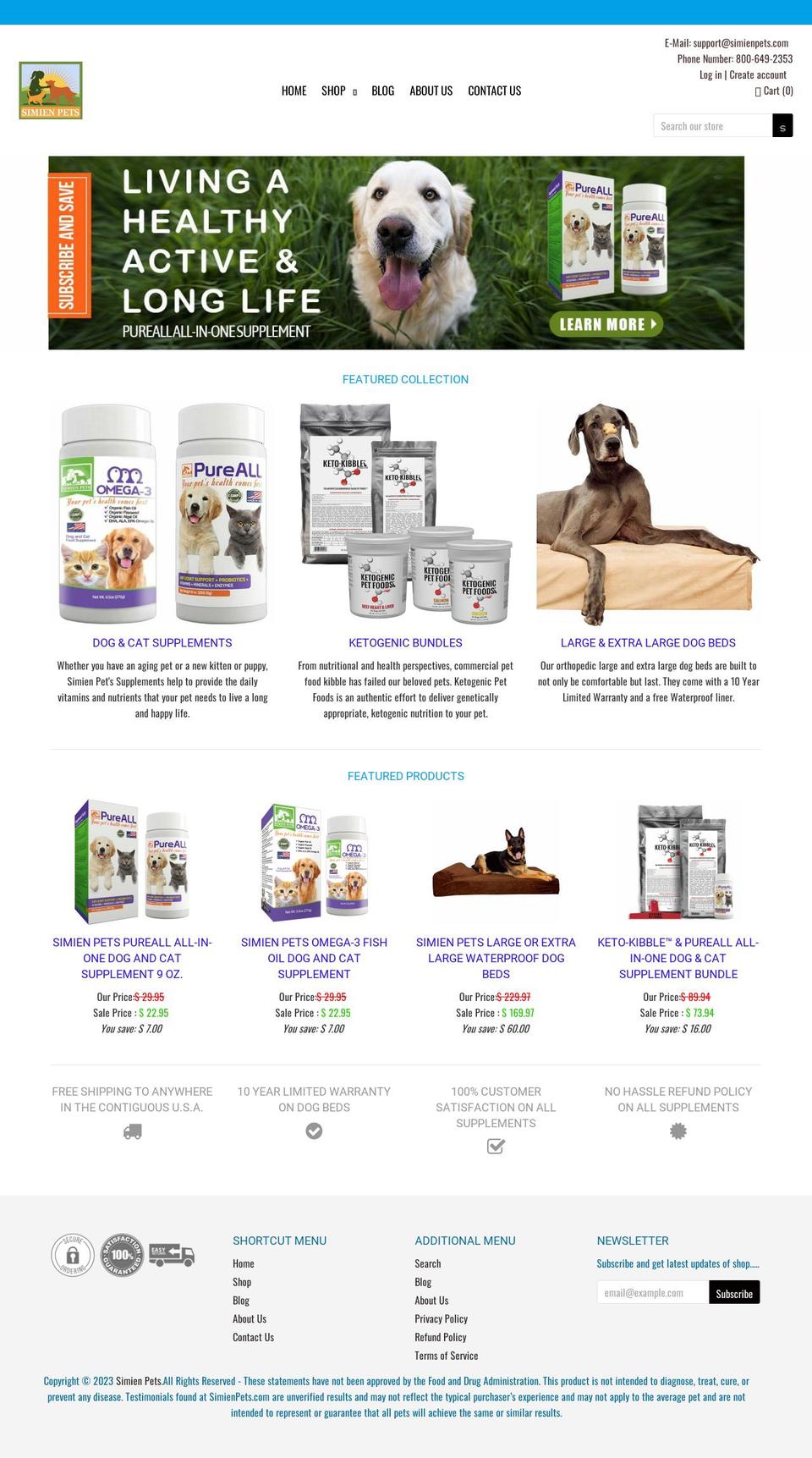 simienpets.com shopify website screenshot