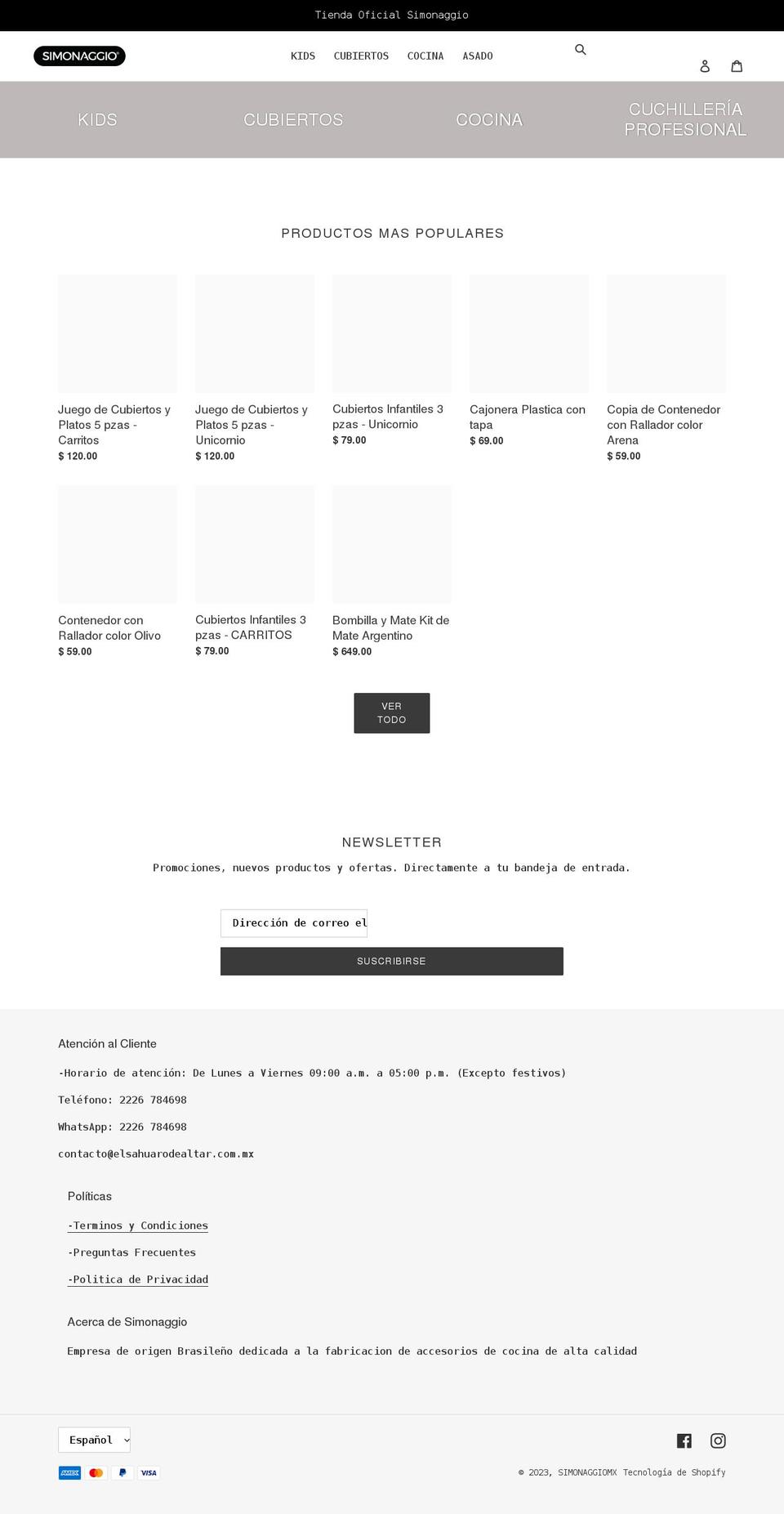 simonaggio.com.mx shopify website screenshot