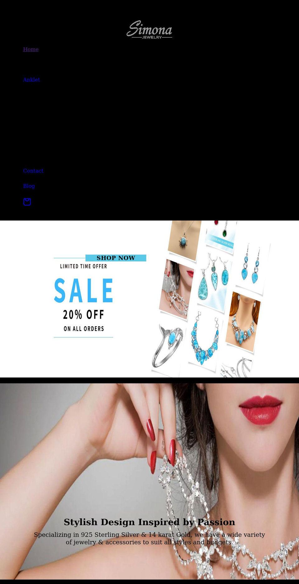 simonajewelry.com shopify website screenshot