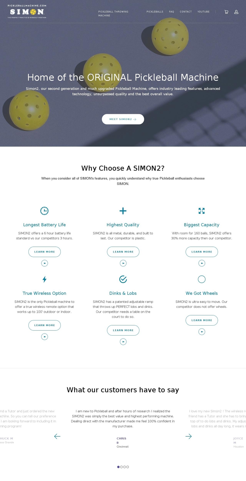 simonpickleballmachine.com — Shopify storefront screenshot