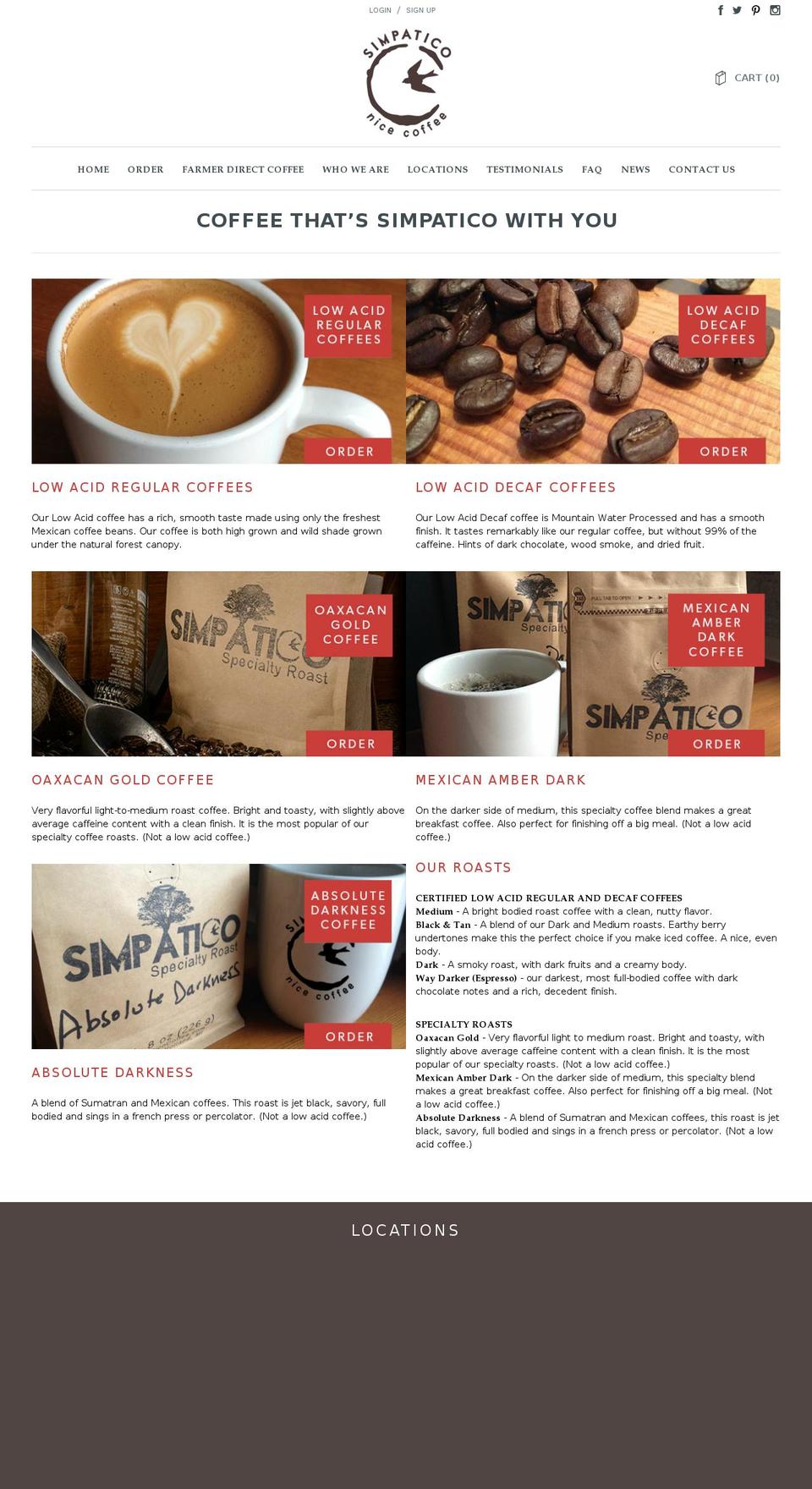 Avenue Shopify theme site example simpaticocoffee.com