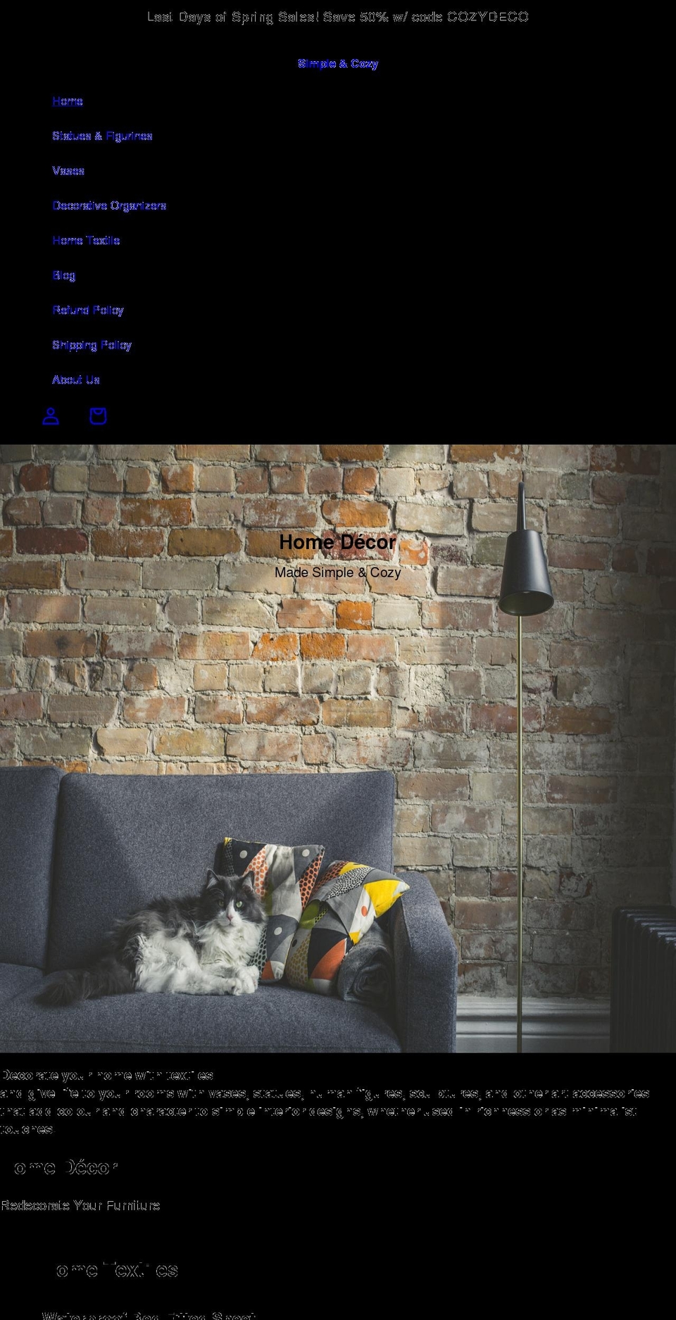 simple-cozy.com shopify website screenshot