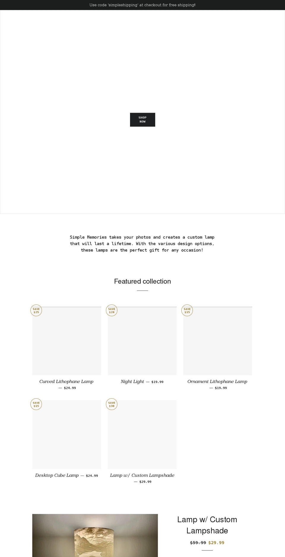 simple-memories.com shopify website screenshot