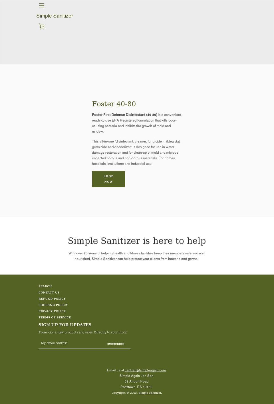 simple-sanitizer.com shopify website screenshot