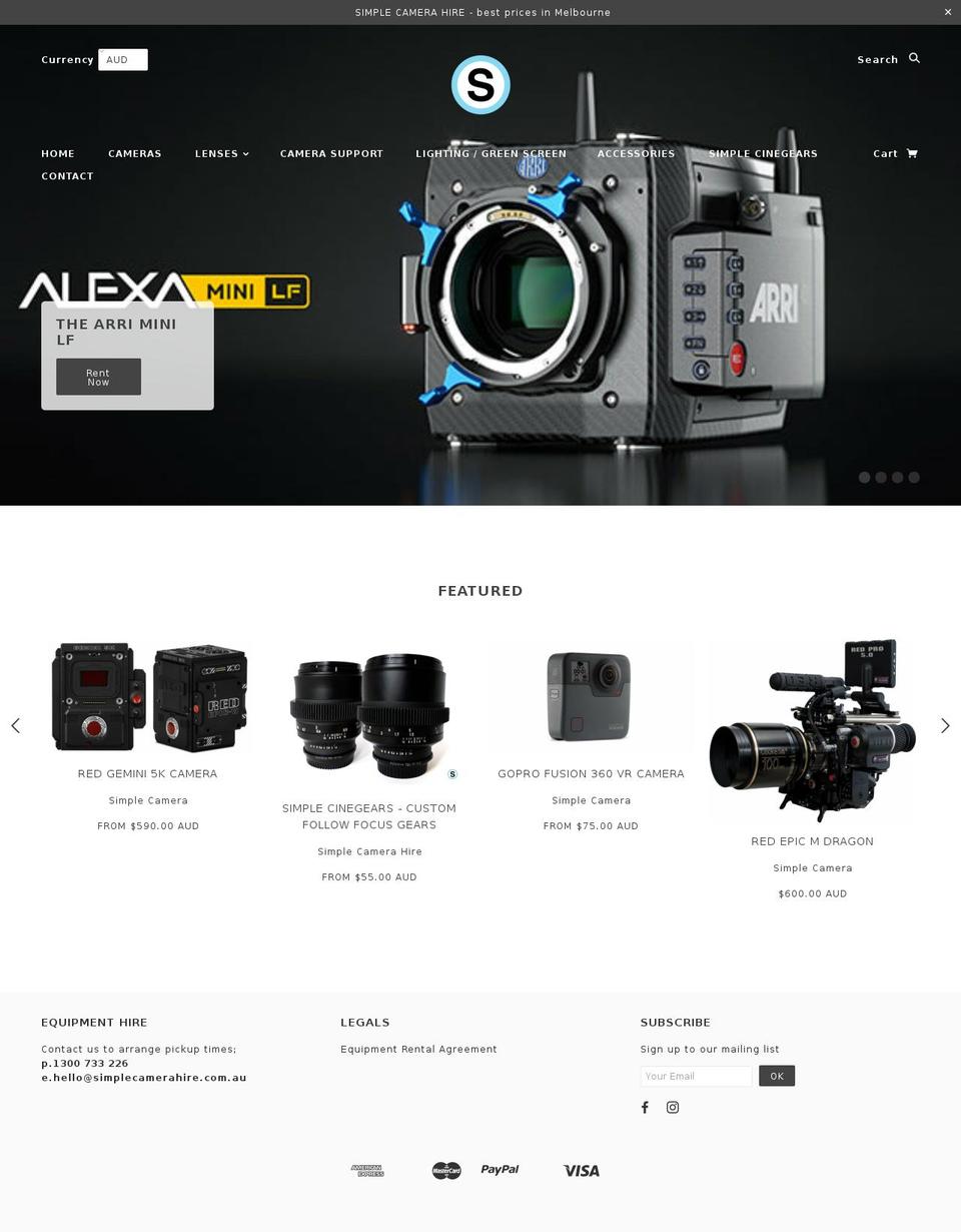 simplecamerahire.com.au shopify website screenshot