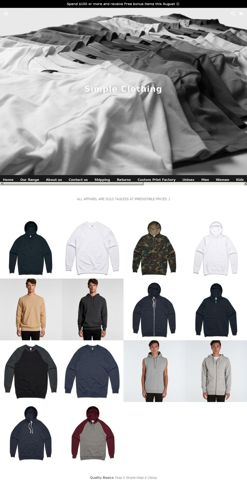 simpleclothing.com.au shopify website screenshot