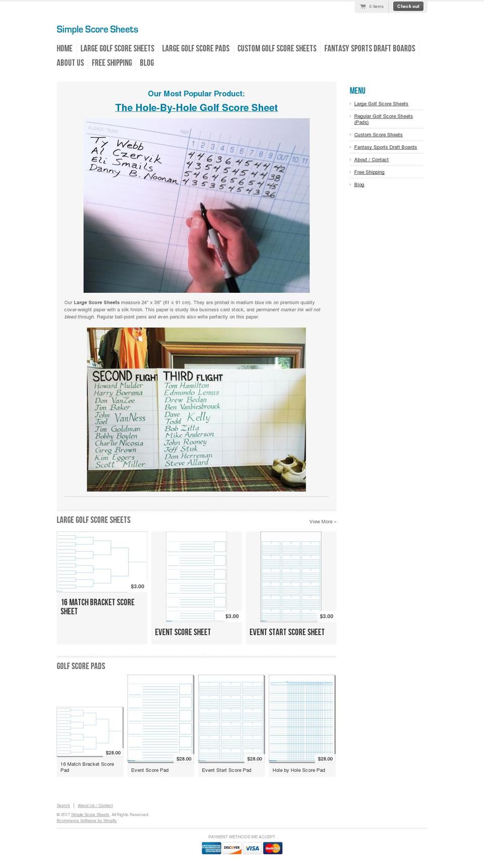 simplescoresheets.com shopify website screenshot