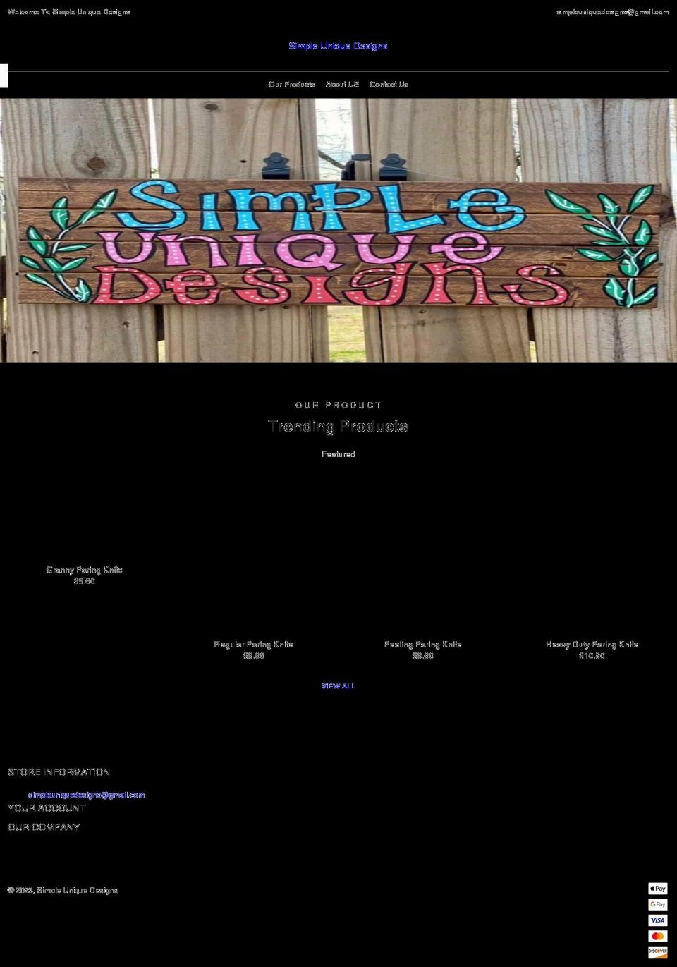 simpleuniquedesigns.com shopify website screenshot