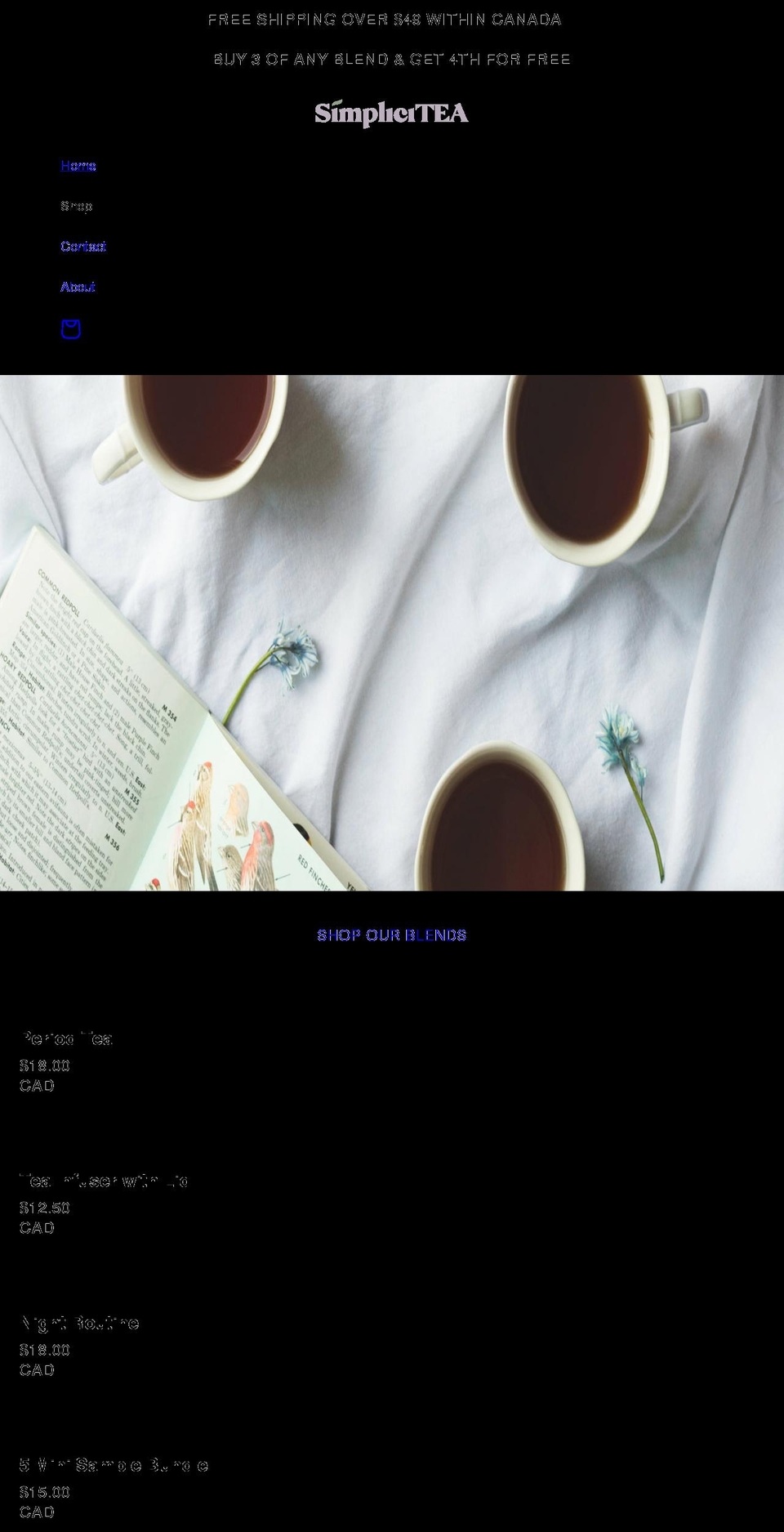 simplicitea.ca shopify website screenshot