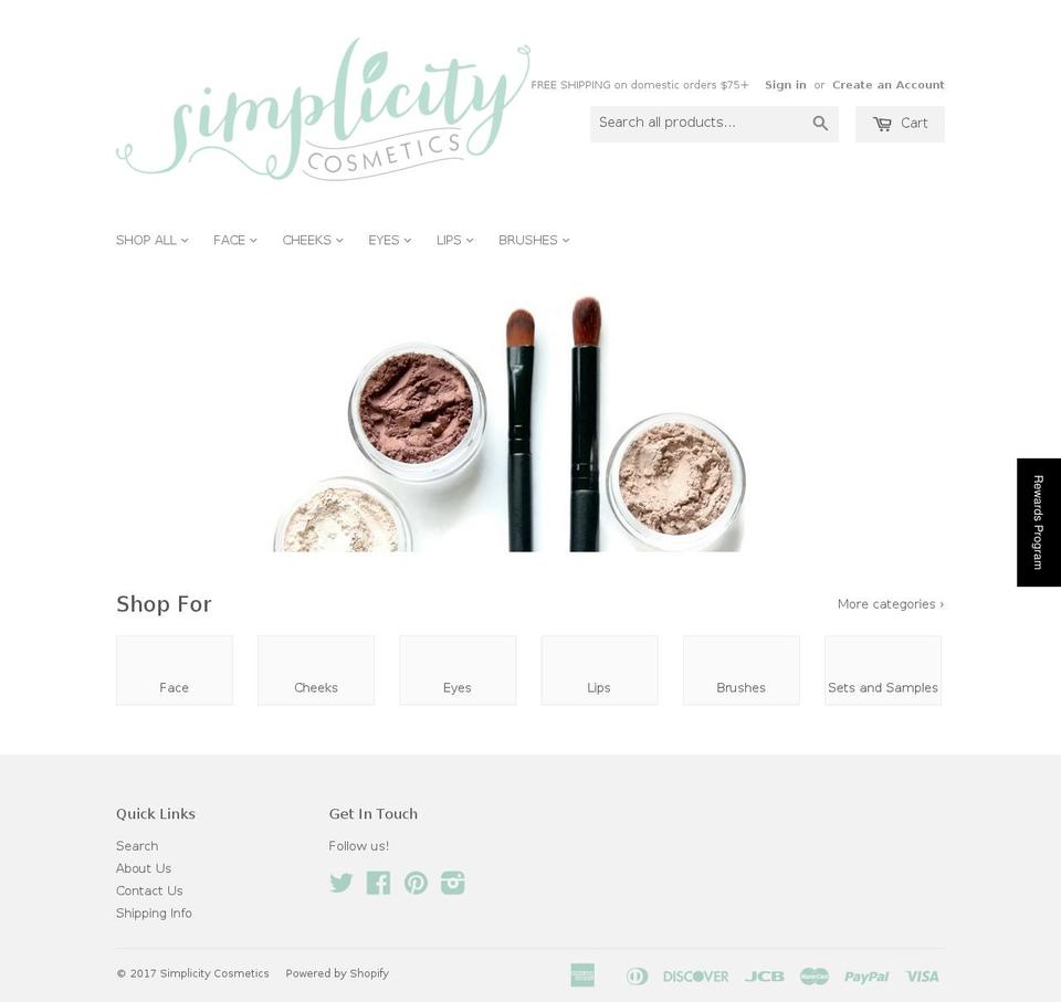 simplicitycosmetics.com shopify website screenshot