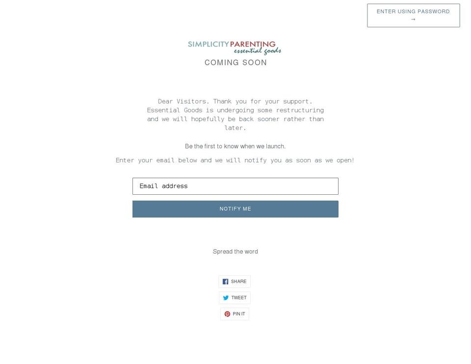 simplicityparentingessentialgoods.com shopify website screenshot