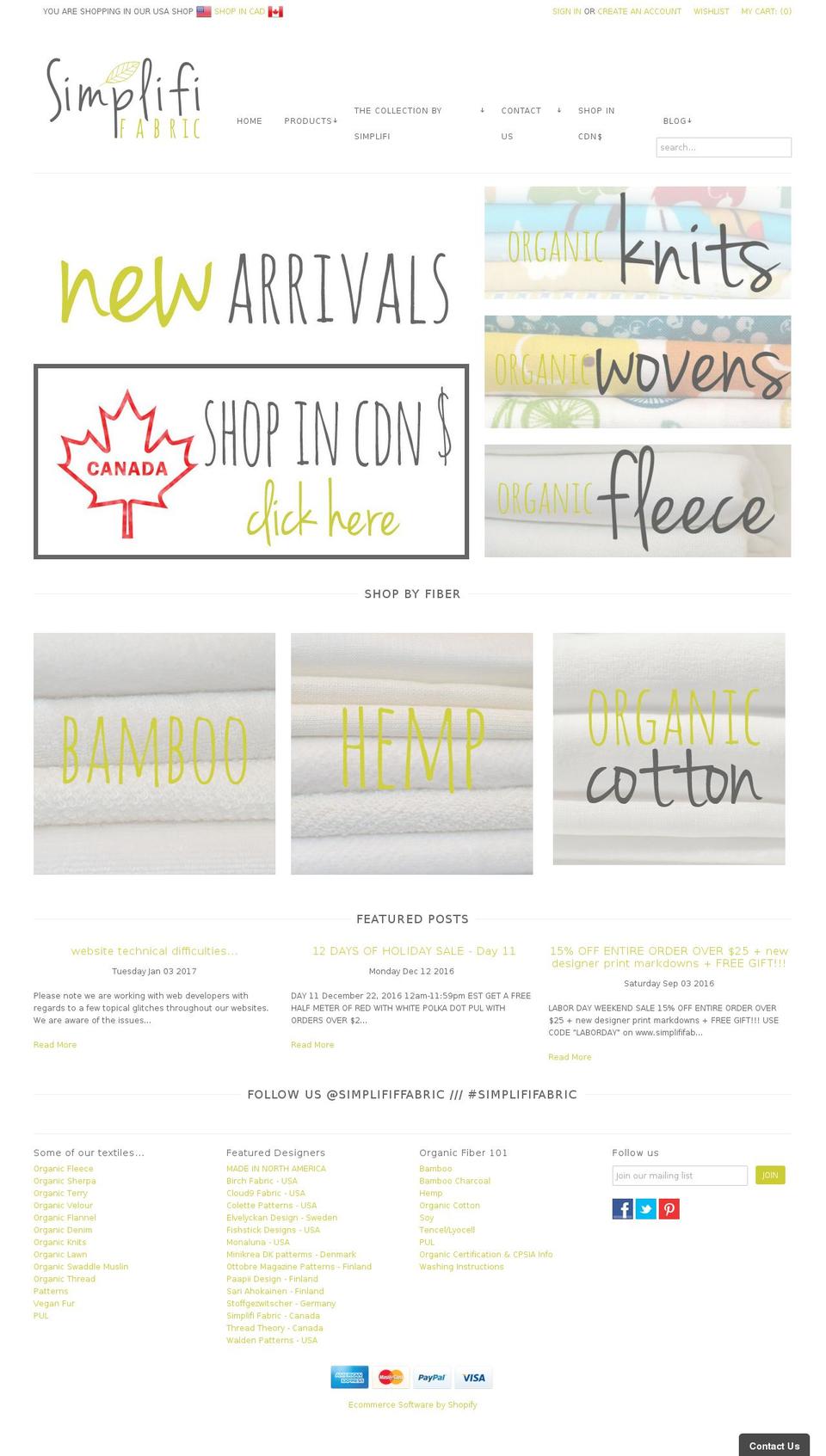 simplififabric.com shopify website screenshot