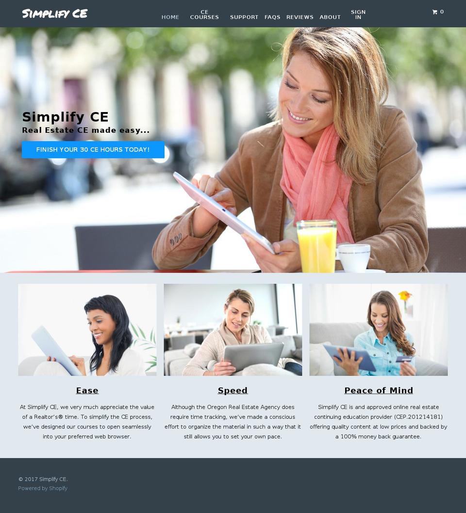 simplifyce.com shopify website screenshot