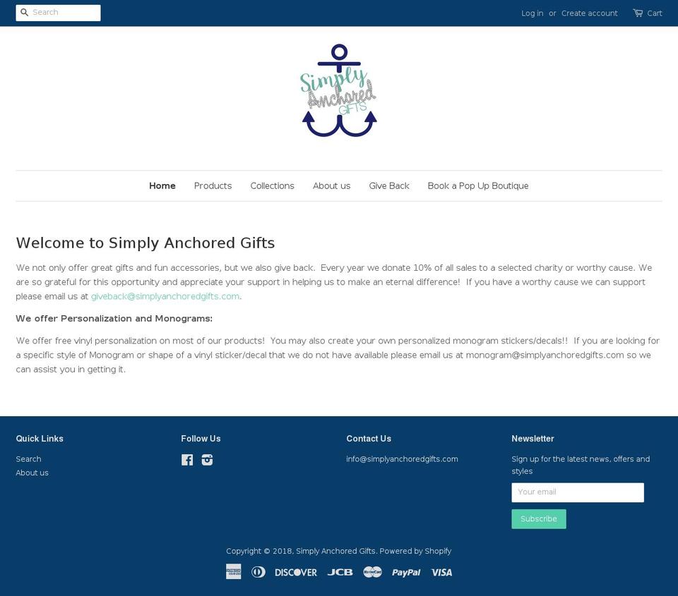 simplyanchoredgifts.com shopify website screenshot
