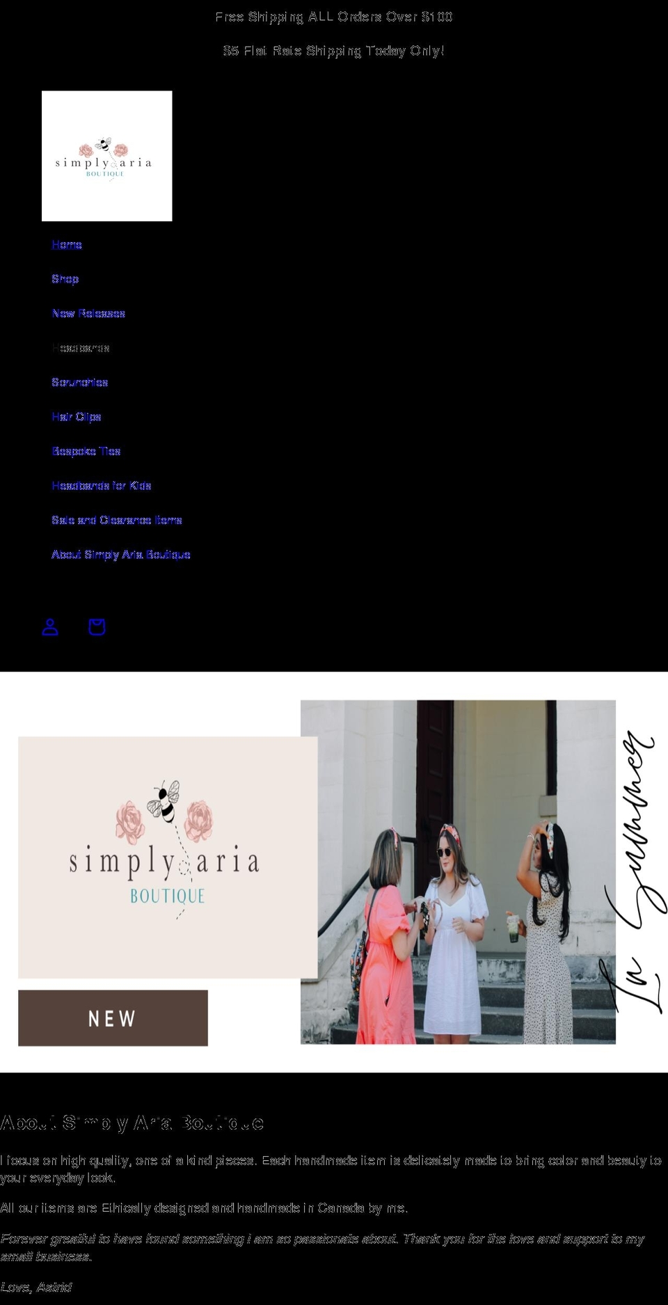 simplyariaboutique.com shopify website screenshot