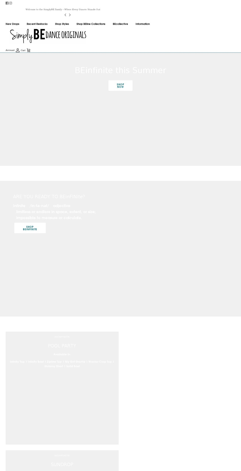 simplybedanceoriginals.com shopify website screenshot