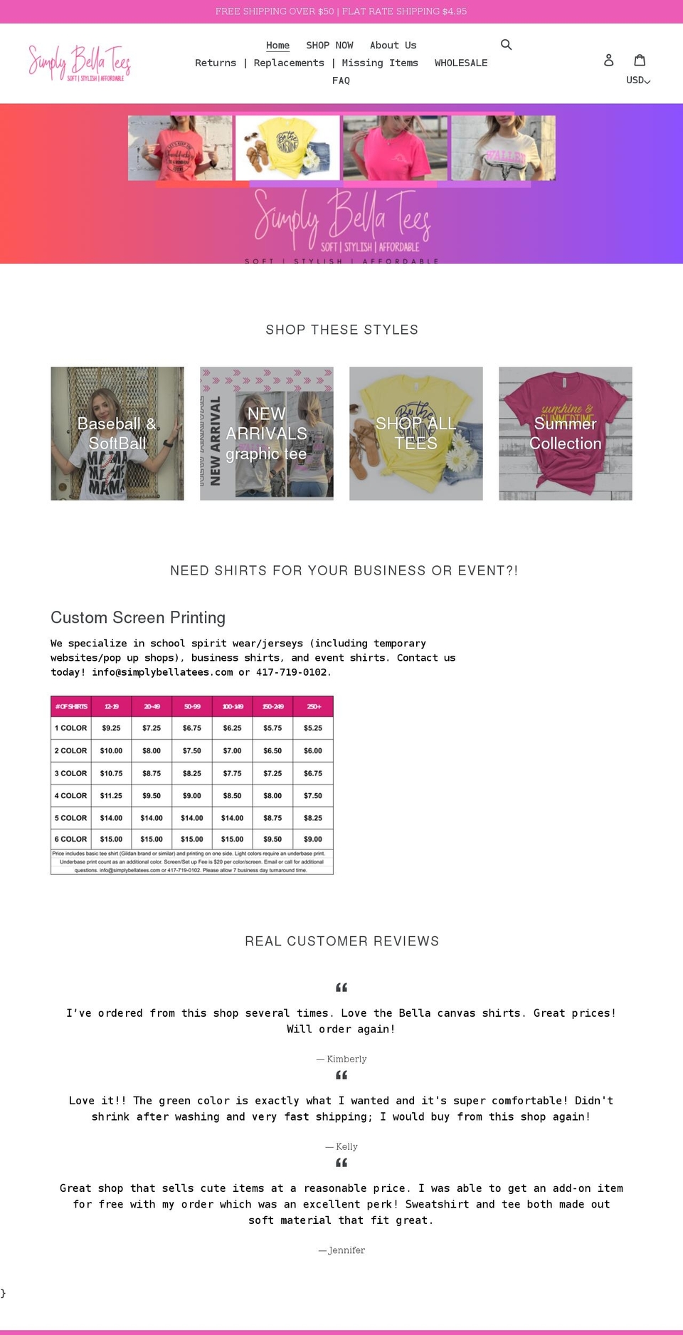 simplybellatees.com shopify website screenshot