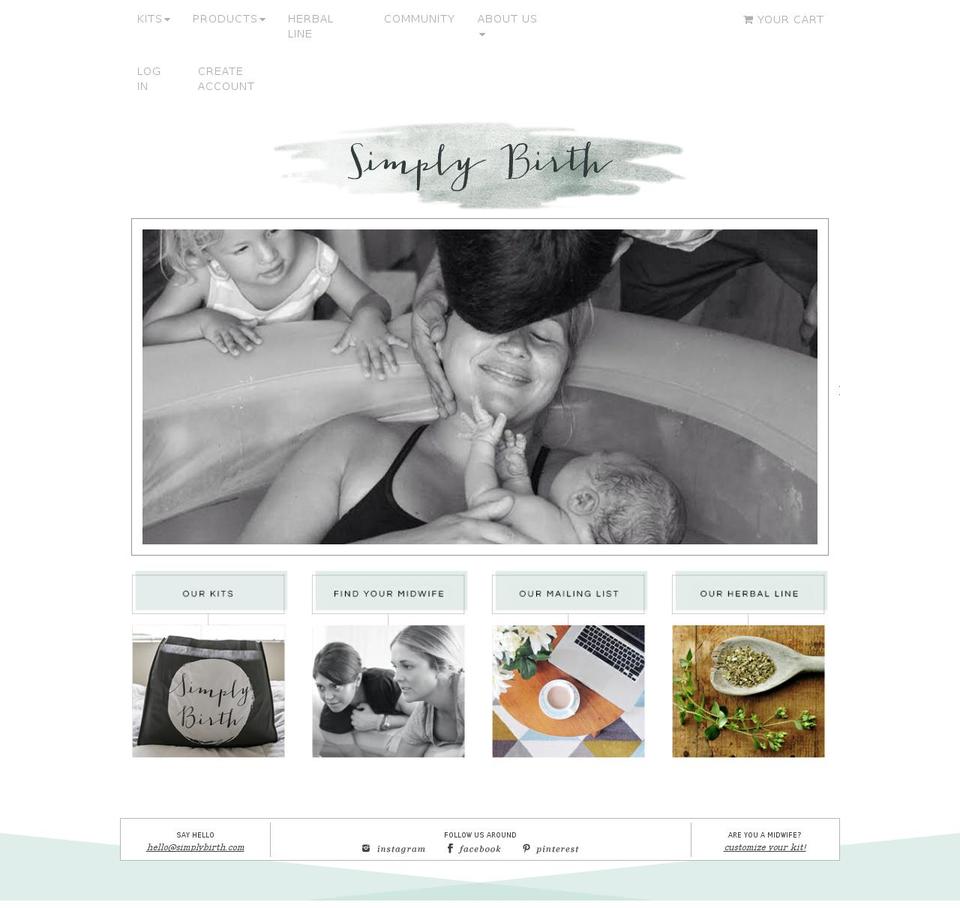 simplybirth.com shopify website screenshot