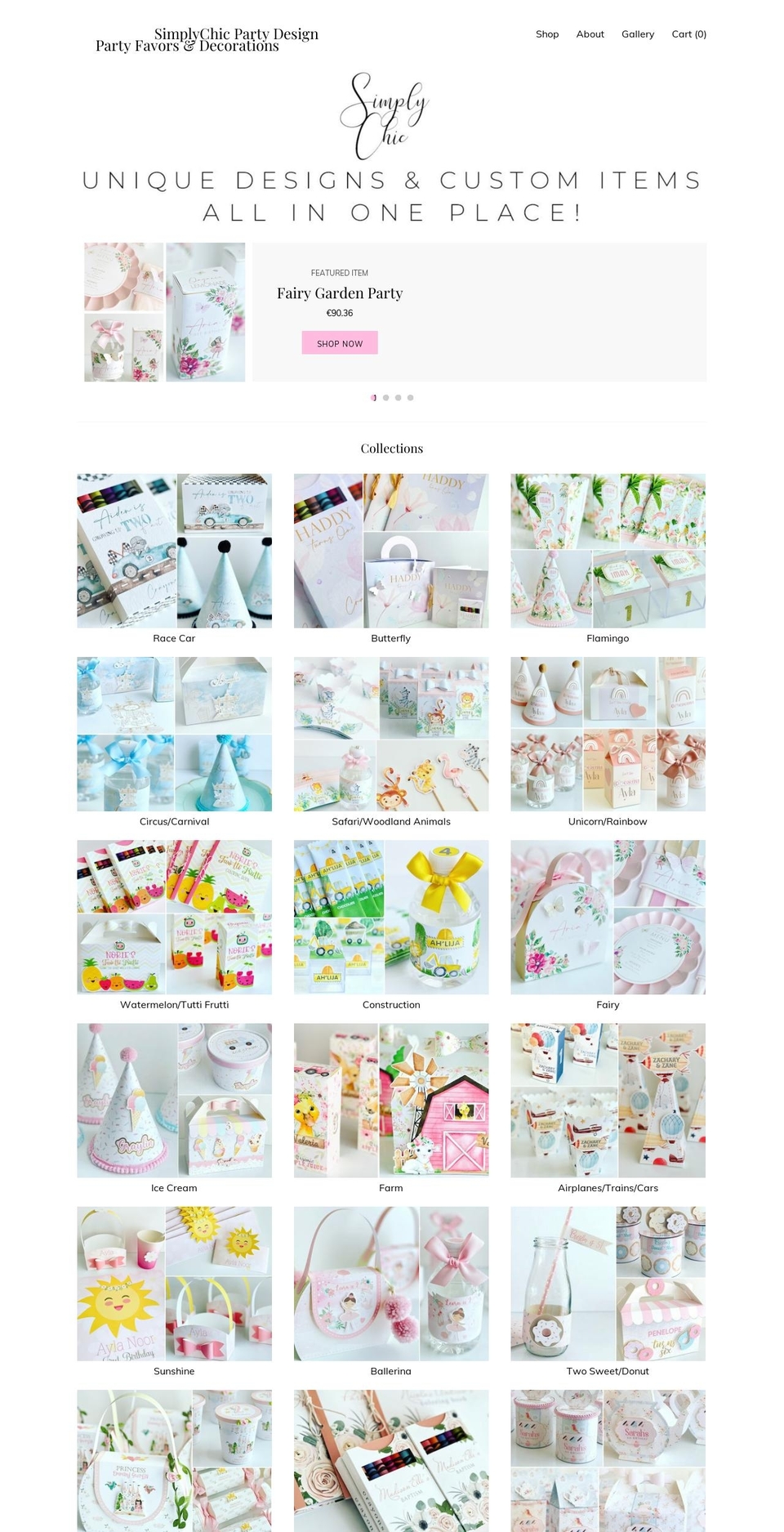 simplychicpartyshop.com — Shopify storefront screenshot