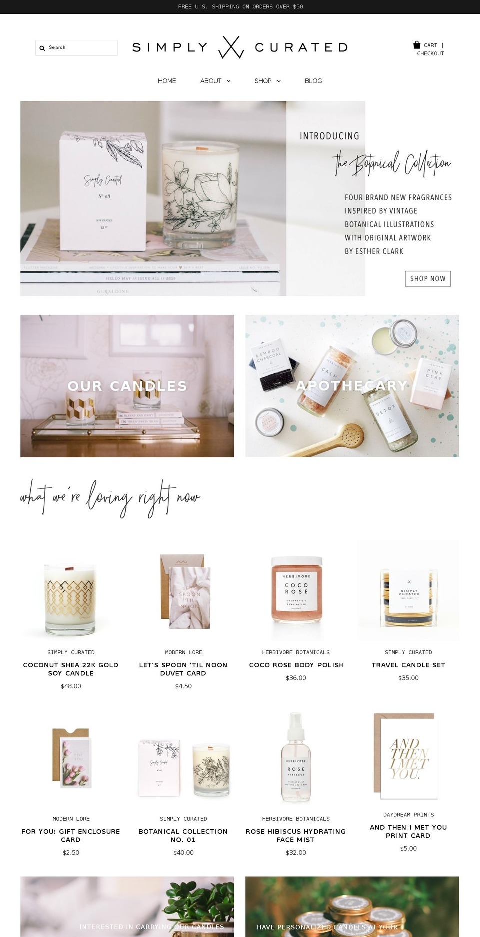 simplycurated.com shopify website screenshot