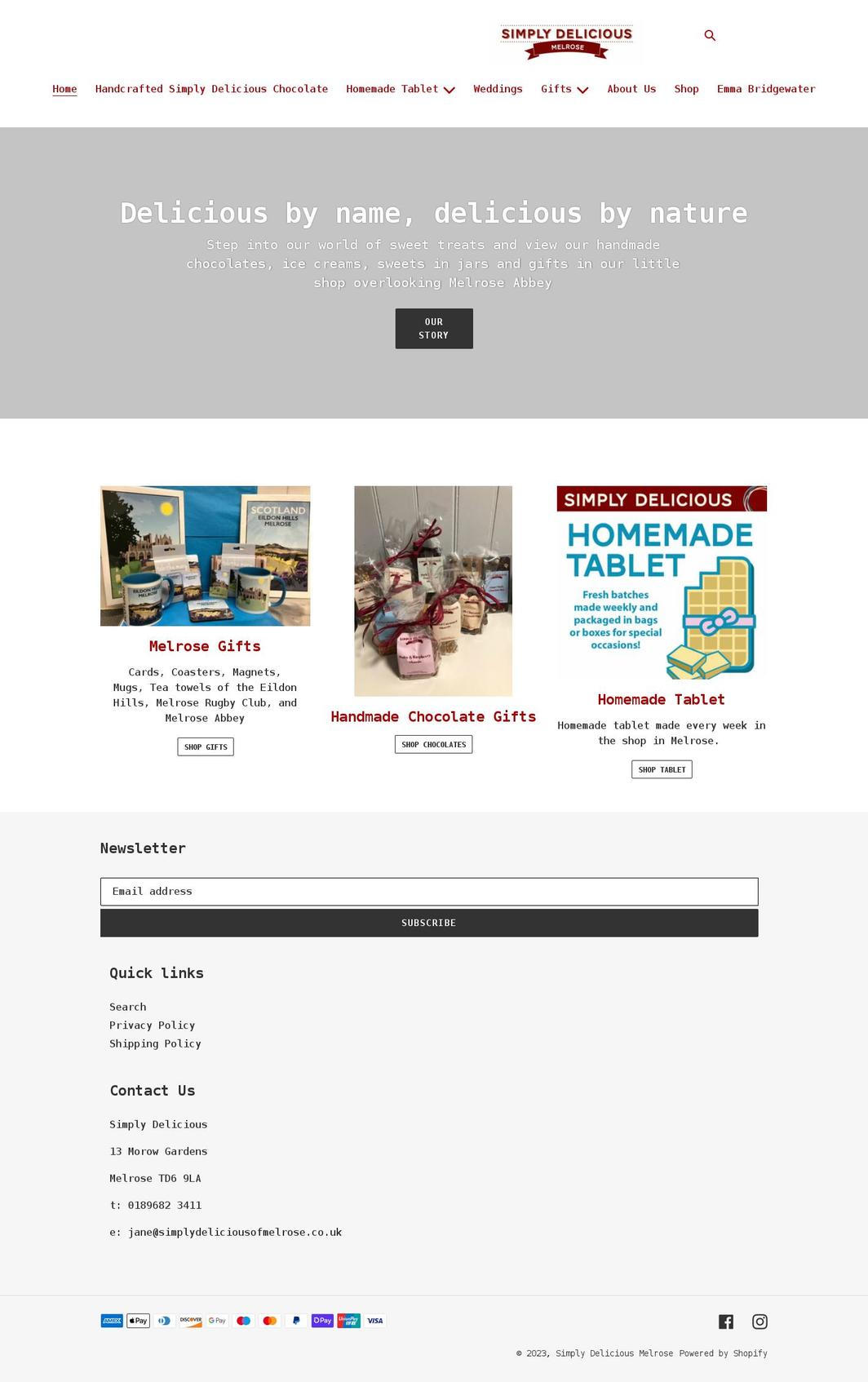 simplydeliciousofmelrose.co.uk shopify website screenshot