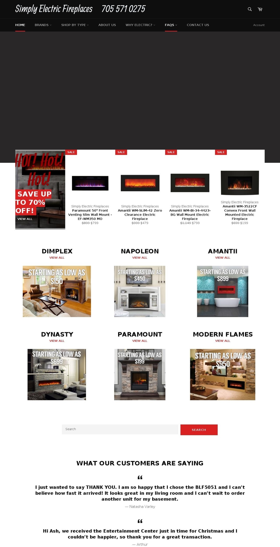 simplyelectricfireplaces.com — Shopify storefront screenshot