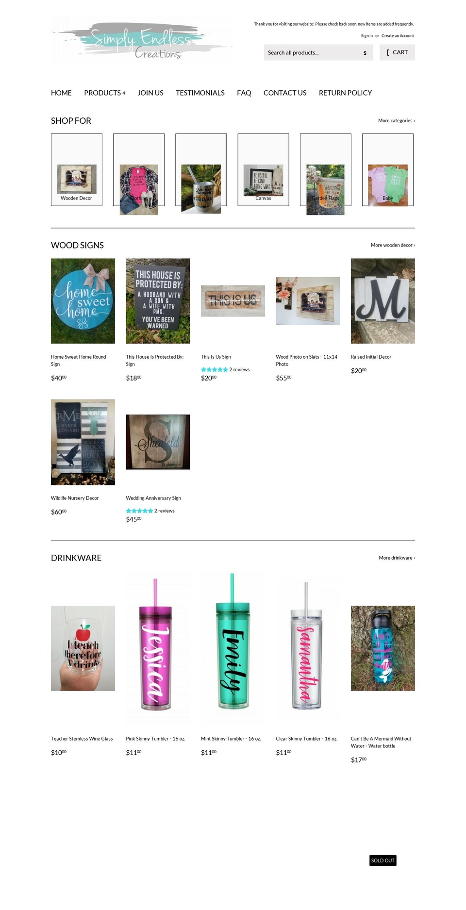 simplyendlesscreations.com — Shopify storefront screenshot