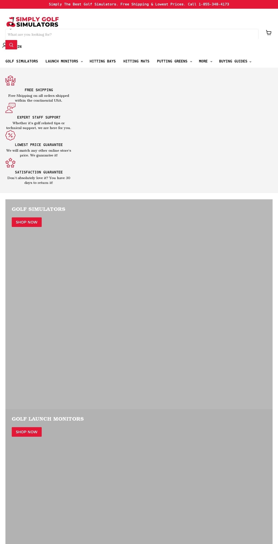 simplygolfsimulators.com shopify website screenshot