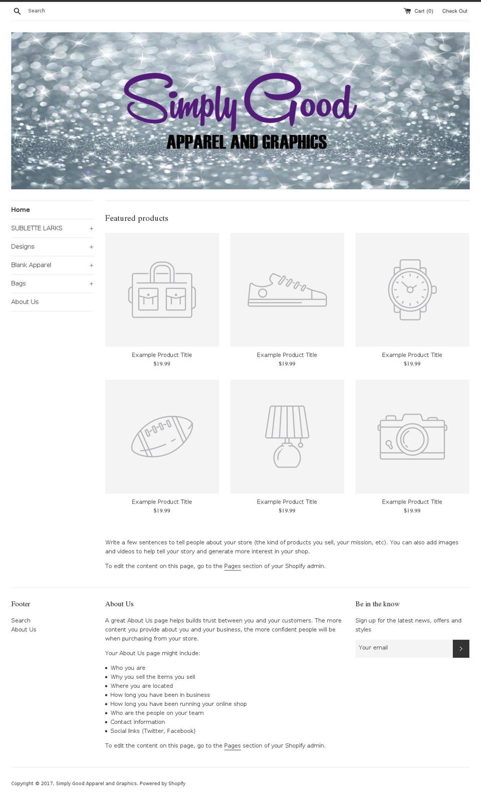simplygoodapparelandgraphics.com shopify website screenshot