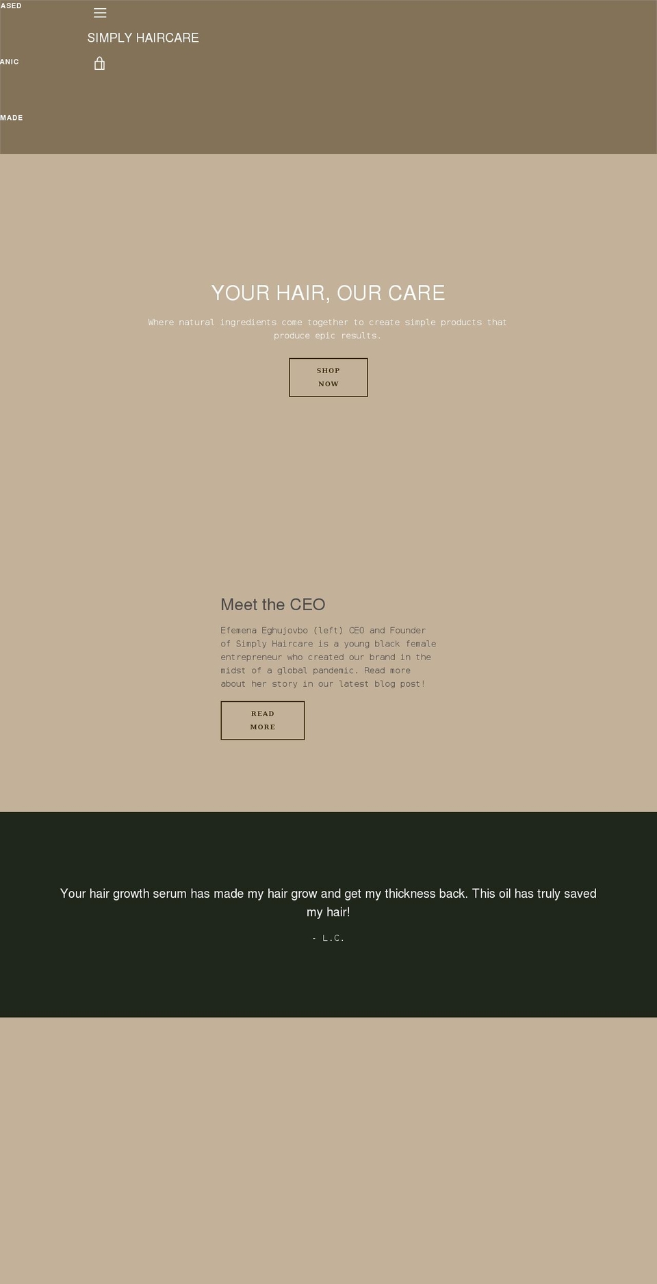simplyhaircare.ca shopify website screenshot