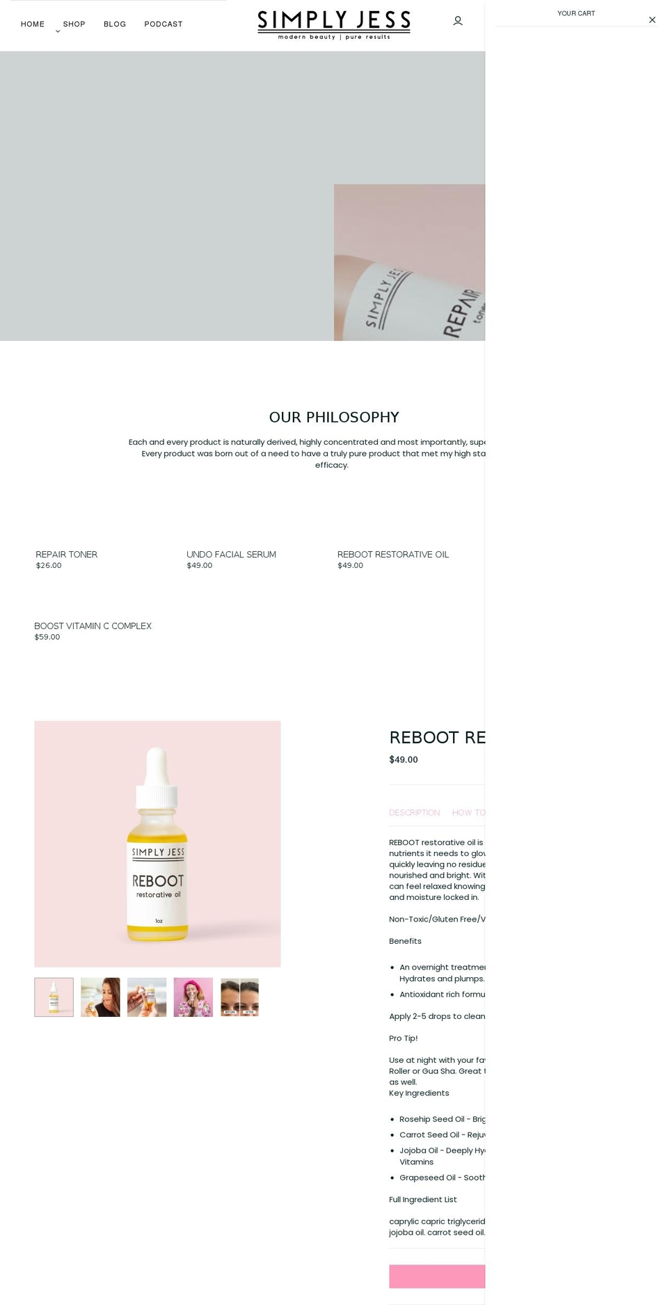 simplyjessskincare.com shopify website screenshot