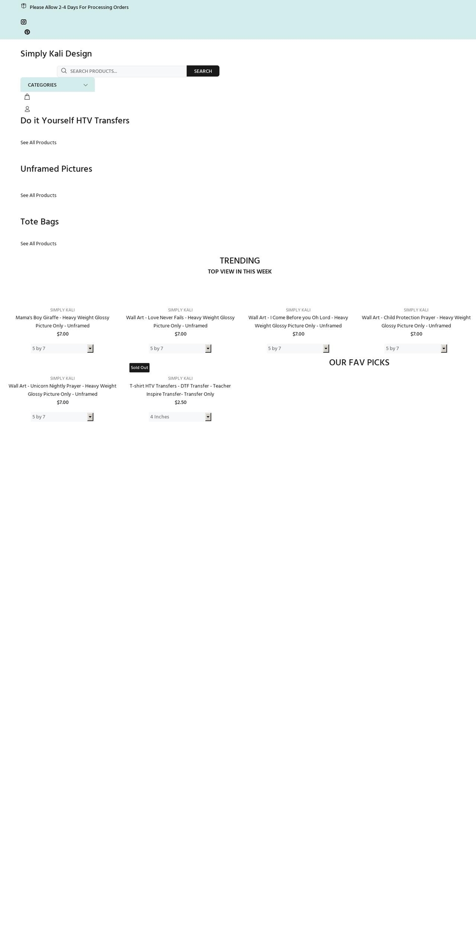 simplykalidesign.com shopify website screenshot