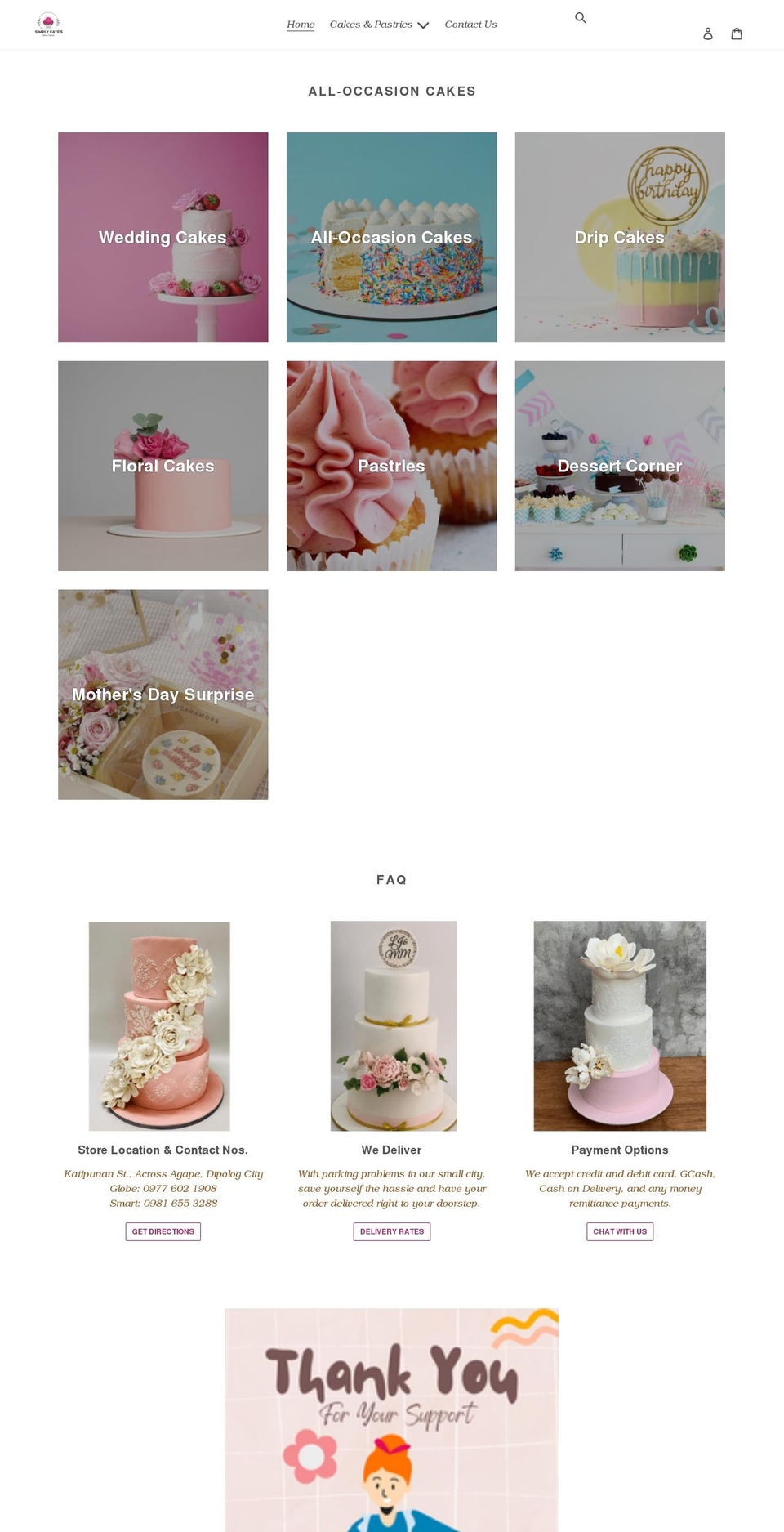 simplykatescakes.com shopify website screenshot