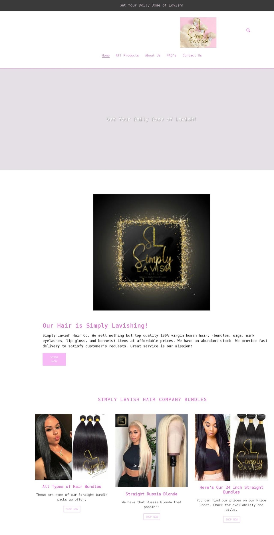 simplylavishhairco.com shopify website screenshot