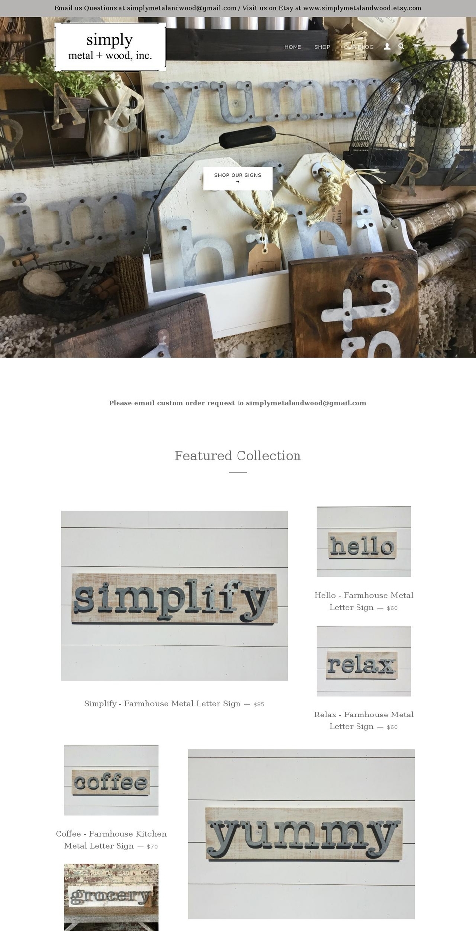 simplymetalandwood.com — Shopify storefront screenshot