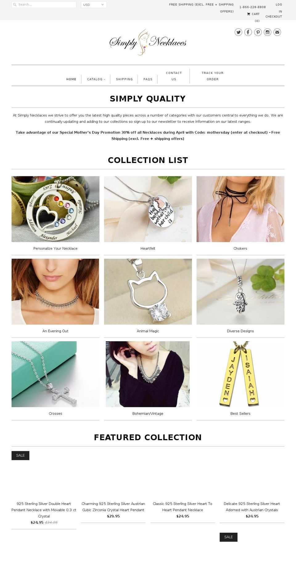 simplynecklaces.com shopify website screenshot