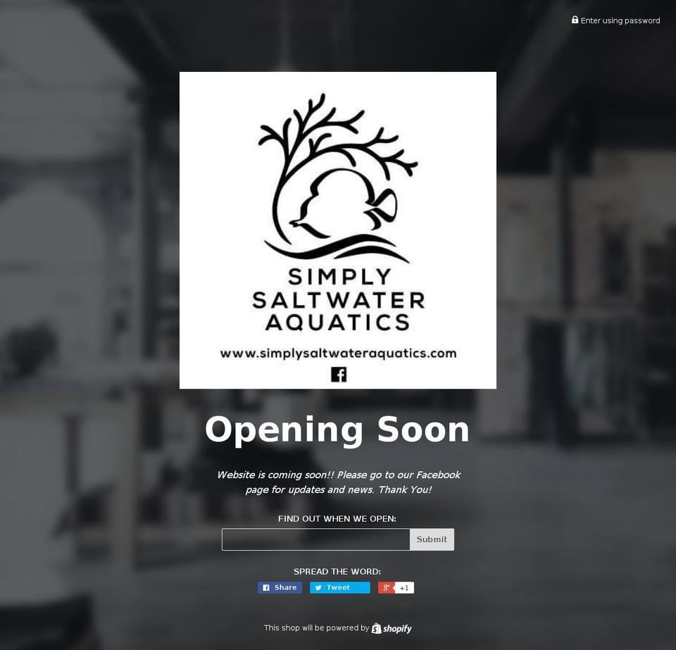 simplysaltwateraquatics.com shopify website screenshot