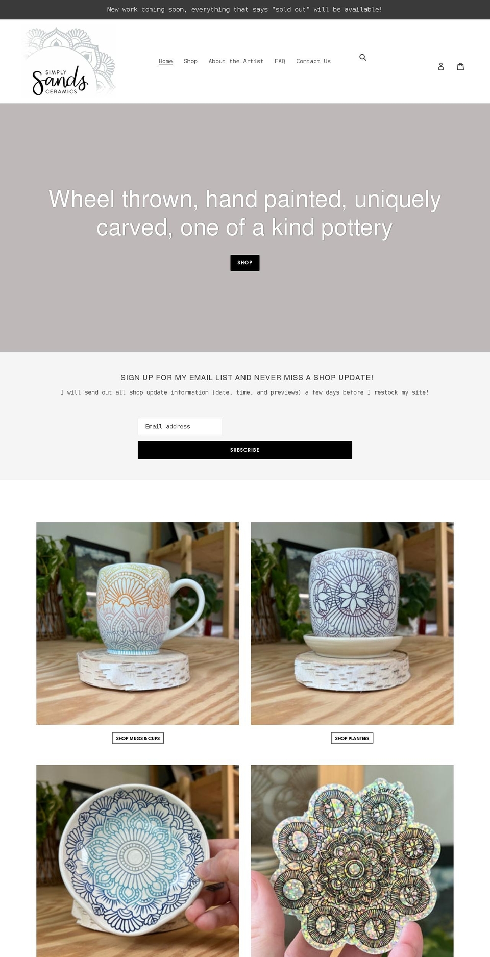 simplysandsceramics.com shopify website screenshot