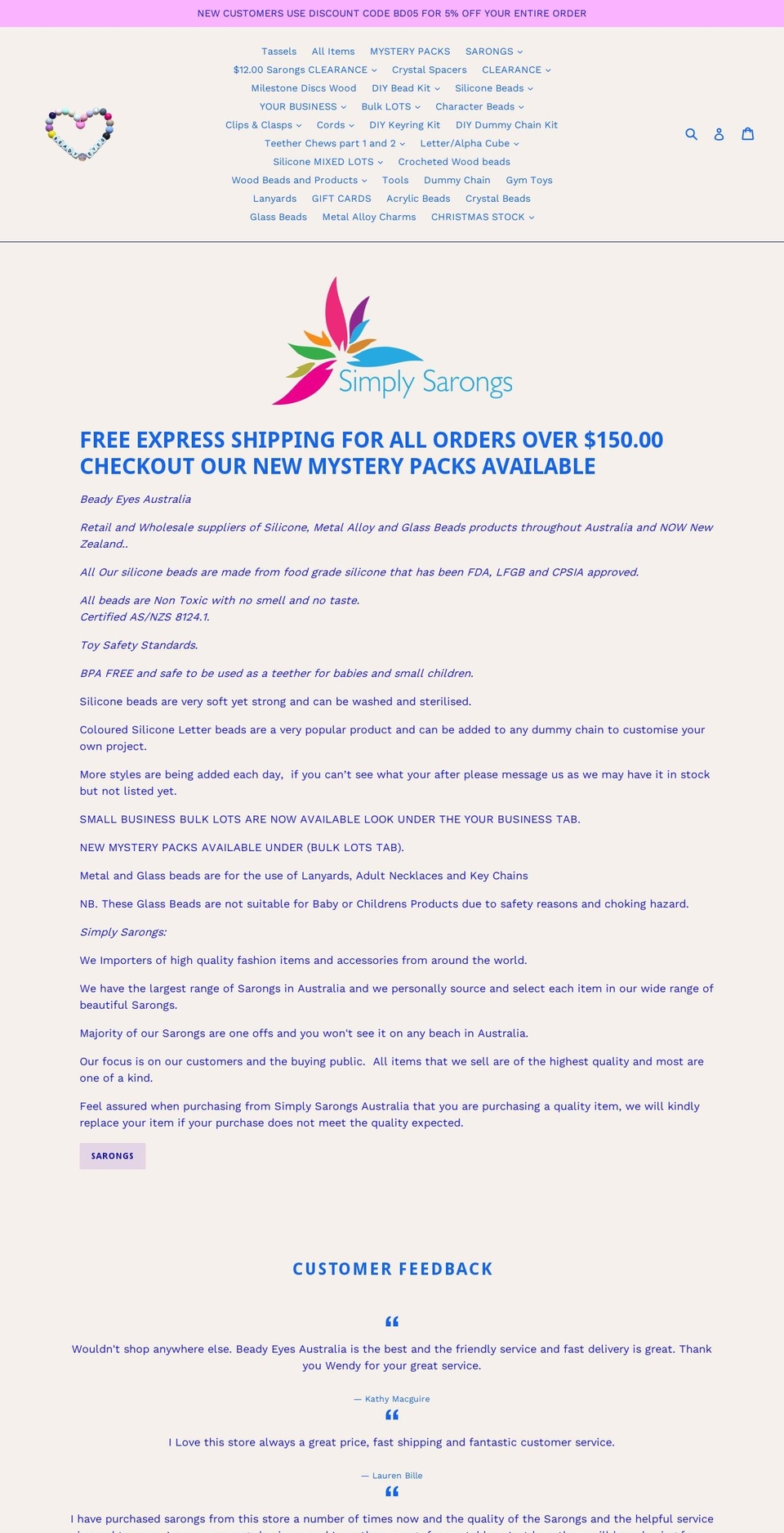 simplysarongs.com.au shopify website screenshot