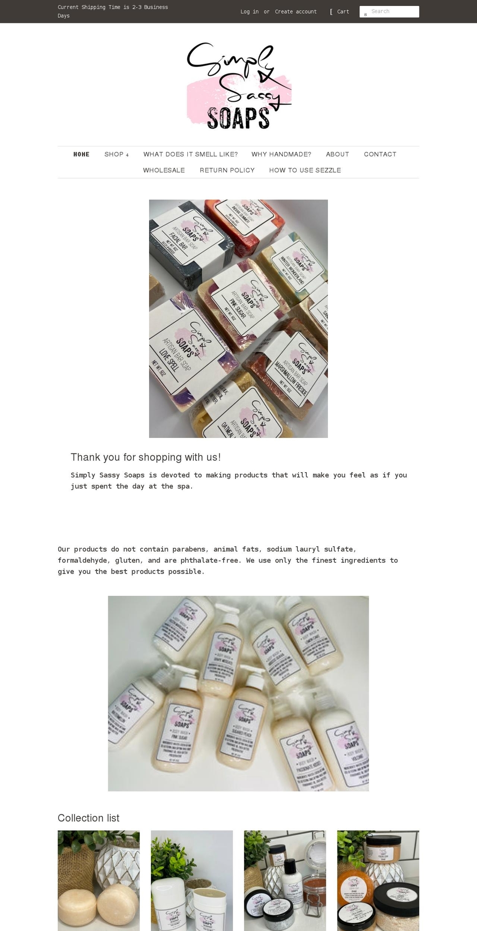 simplysassysoaps.com shopify website screenshot