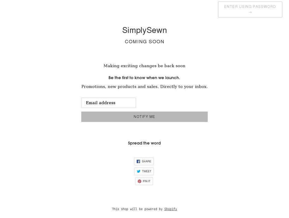 simplysewn.net shopify website screenshot