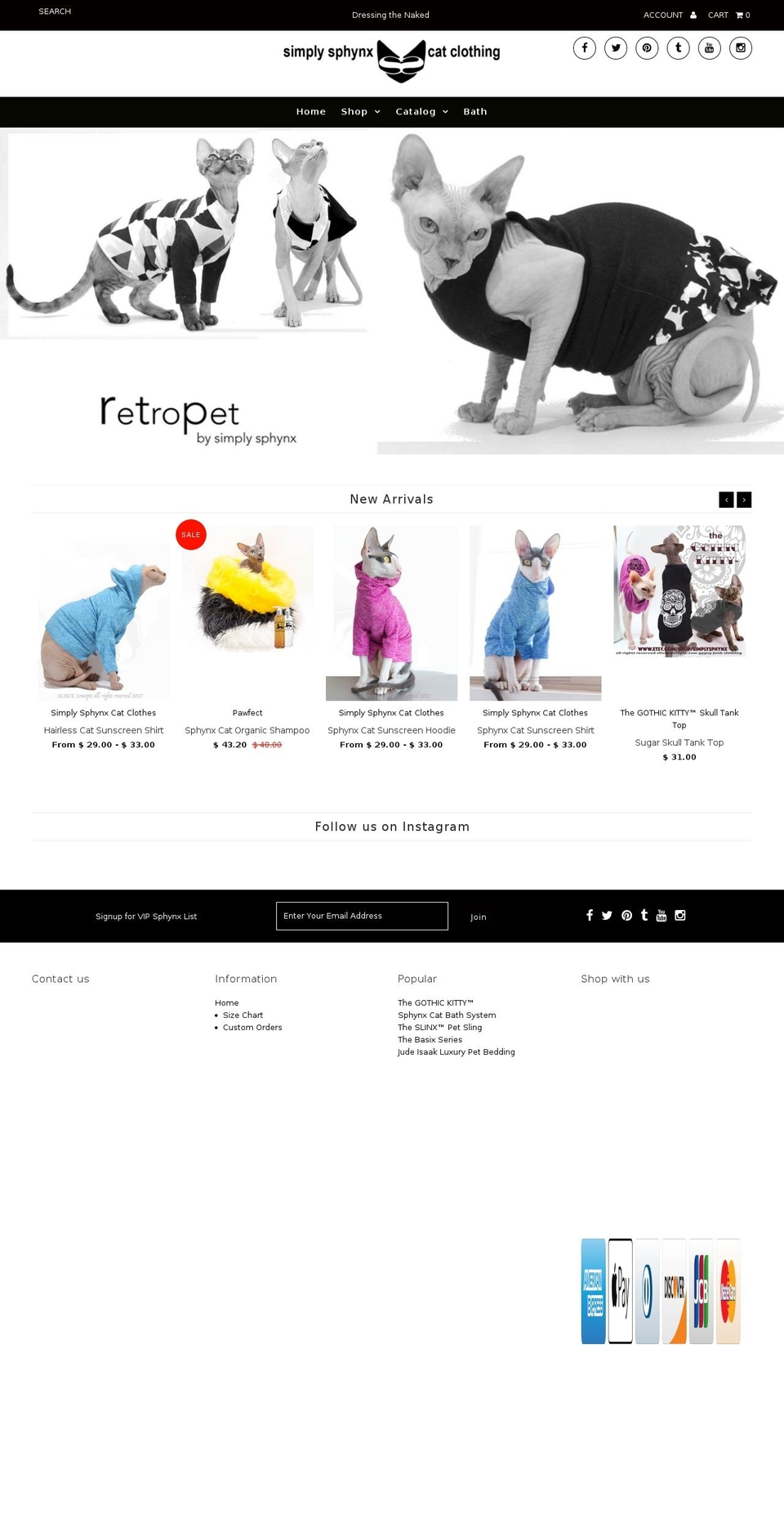 simplysphynxcatclothes.net shopify website screenshot